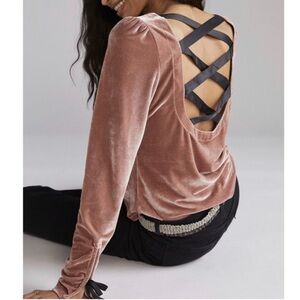 ANTHROPOLOGIE Open Laced Back Velvet Top​​​​​​​​​​​​​​ XS